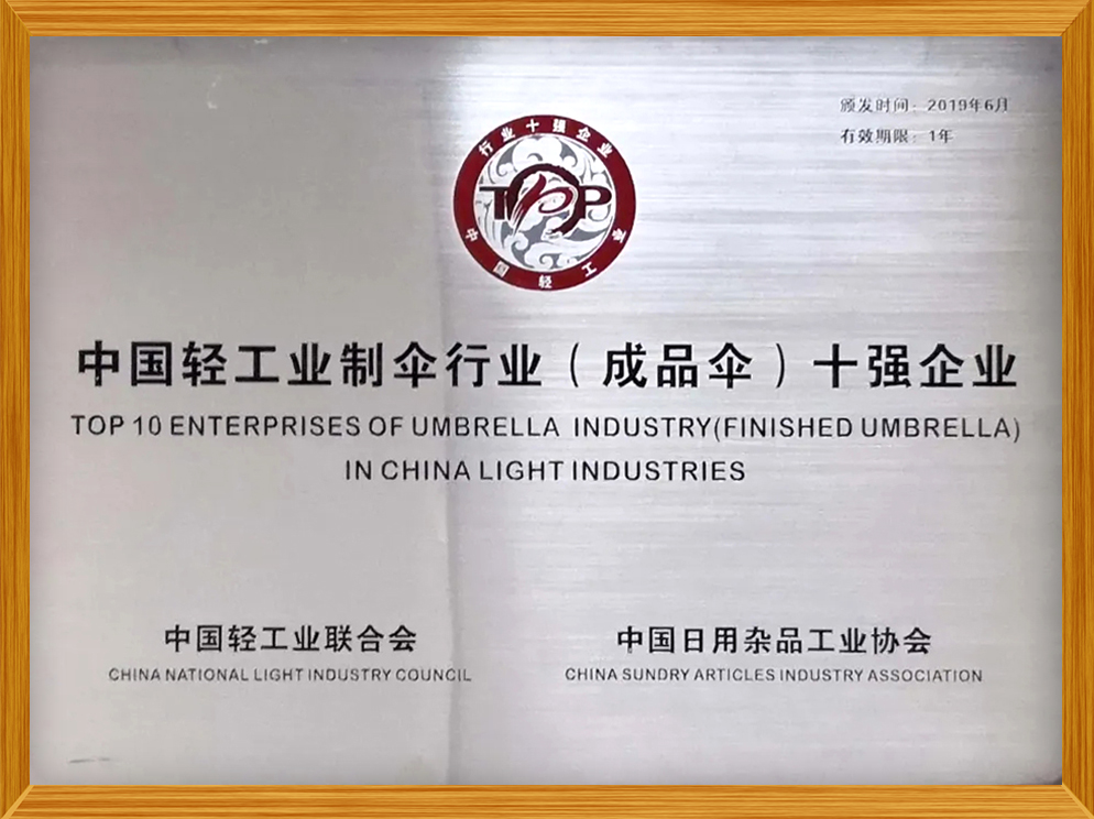 中國輕工業制傘行業（成品傘）十強企業